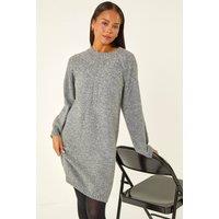 Roman Women's Petite Embellished Faux Pearl Knit Dress in Grey | Size: 14