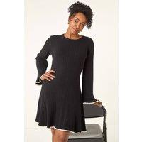 Roman Women's Petite Contrast Trim Knit Dress in Black | Size: 16