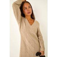Roman Women's Petite V-Neck Knit Midi Dress in Beige | Size: 16