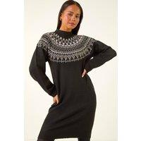Roman Women's Petite Fairisle Knit Dress in Black | Size: 12