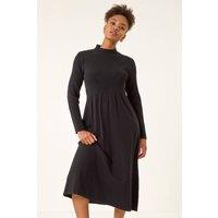 Roman Women's Ribbed Knit High Neck Midi Dress in Black | Size: 18