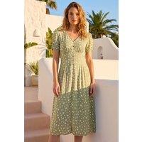 Roman Women's Polka Dot Ruched Sleeve Midi Dress in Light Green | Size: 20
