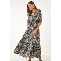 Roman Women's Boho Floral Print V-Neck Maxi Dress in Black | Size: 20