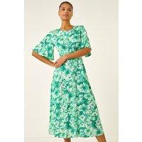 Roman Women's Floral Print Angel Sleeve Midi Dress in Light Green | Size: 12