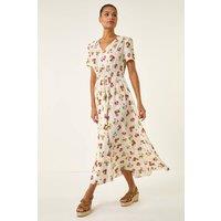 Roman Women's Floral Print Buttoned Midi Dress in Ivory | Size: 20