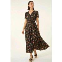 Roman Women's Floral Print Buttoned Midi Dress in Black | Size: 12