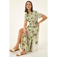 Roman Women's Leaf Print Belted Shirt Dress in Green | Size: 20