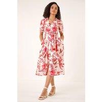 Roman Women's Floral Tie Waist Shirt Dress in Pale Pink | Size: 20