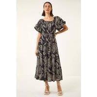 Roman Women's Dotted Leaf Print Midi Dress in Black | Size: 16