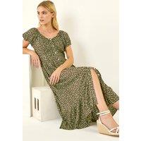 Roman Women's Spotty Heart Button Midi Dress in Khaki | Size: 16