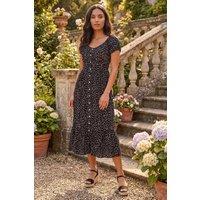 Roman Women's Spotty Heart Button Midi Dress in Black | Size: 18