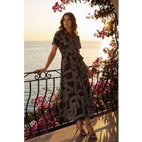 Roman Women's Geo Linear Print Shirt Midi Dress in Black | Size: 12