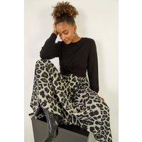 Roman Women's Animal Print Twist Front Midi Dress in Grey | Size: 20