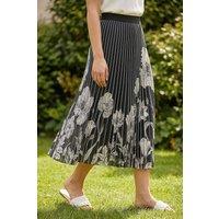 Roman Women's Floral Print Pleated Midi Skirt in Black | Size: 16