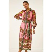 Roman Women's Floral Print Border Shirt Midi Dress in Pink | Size: 10