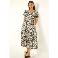 Roman Women's Abstract Print Button Midi Dress in Black | Size: 10