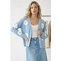 Roman Women's Daisy Detail Knit Cardigan in Light Blue | Size: 20