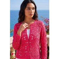 Roman Women's Crochet Knit Cardigan in Cerise | Size: Small
