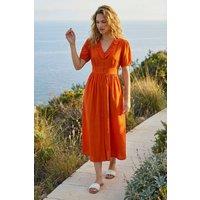 Roman Women's Textured Frill Midi Dress in Orange | Size: 18