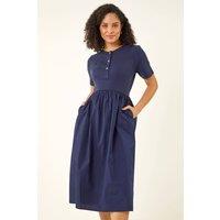 Roman Women's Buttoned Pocket Stretch Midi Dress in Navy | Size: 20