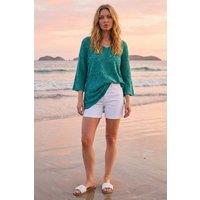 Roman Women's Cotton Crochet Tunic Top in Green | Size: 12