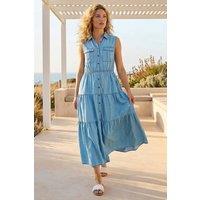Roman Women's Collared Tiered Maxi Dress in Light Blue | Size: 12