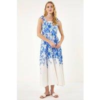 Roman Women's Floral Print Strap Tie Midi Dress in Blue | Size: 18