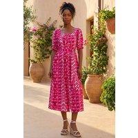 Roman Women's Abstract Print Belted Dress in Fuchsia | Size: 10