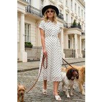 Roman Women's Polka Dot Pleated Shirt Midi Dress in White | Size: 20