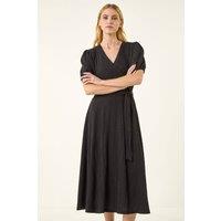 Roman Women's Wrap Bodice Belted Midi Dress in Black | Size: 10