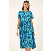 Roman Women's Leaf Print Smock Midi Dress in Blue | Size: 10