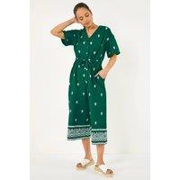 Roman Women's Petite Aztec Print Belted Jumpsuit in Green | Size: 14