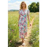Roman Women's Floral Lace Trim Midi Dress in Ivory | Size: 10