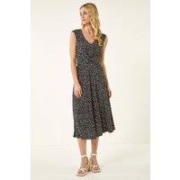 Roman Women's Polka Dot Twist Front Dress in Black | Size: 10