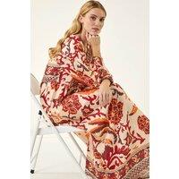 Roman Women's Floral Border Print Maxi Dress in Stone