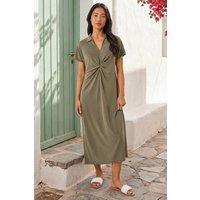Roman Women's Petite Twist Waist Midi Dress in Khaki | Size: 14