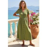 Roman Women's Denim Button Through Midi Dress in Khaki | Size: 18