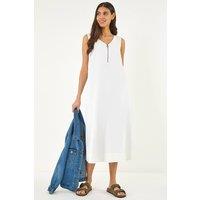 Roman Women's Zip Front Sleeveless Midi Dress in White | Size: 12