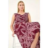 Roman Women's Leaf Print Twist Front Stretch Dress in Red | Size: 10