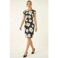 Roman Women's Floral Gathered Shift Dress in Black | Size: 10