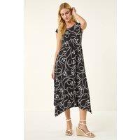 Roman Women's Bow Print Hanky Hem Maxi Dress in Black | Size: 20