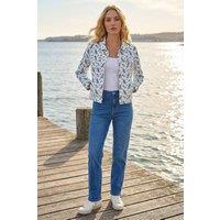 Roman Women's Floral Print Bengaline Stretch Denim Jacket in Ivory | Size: 18