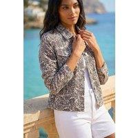 Roman Women's Animal Print Bengaline Pocket Jacket in Ivory | Size: 18