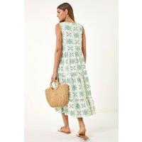 Roman Women's Floral Motif Tiered Midi Dress in Ivory | Size: 10