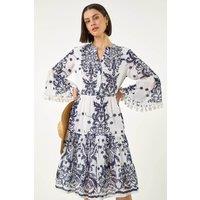 Roman Women's Embroidery Bead Detail Smock Dress in White | Size: 16