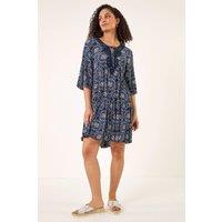 Roman Women's Geo Lace Detail Smock Dress in Navy | Size: 10