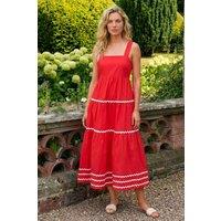 Roman Women's Ric Rac Tiered Midi Dress in Coral | Size: 20
