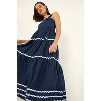 Roman Women's Ric Rac Tiered Midi Dress in Navy | Size: 12