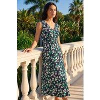 Roman Women's Floral Twist Front Dress in Navy | Size: 10
