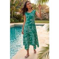 Roman Women's Leaf Puff Print Stretch Maxi Dress in Green | Size: 10